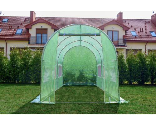 Садовая теплица 9 м2 (4,5 × 2 × 2 м) с окнами, армированная пленка UV-4, Зеленая (Польша)