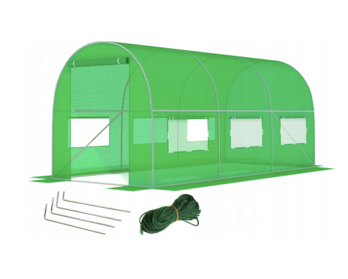 Садовая теплица 9 м2 (4,5 × 2 × 2 м) с окнами, армированная пленка UV-4, Зеленая (Польша)