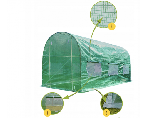 Садовая теплица 9 м2 (4,5 × 2 × 2 м) с окнами, армированная пленка UV-4, Зеленая (Польша)