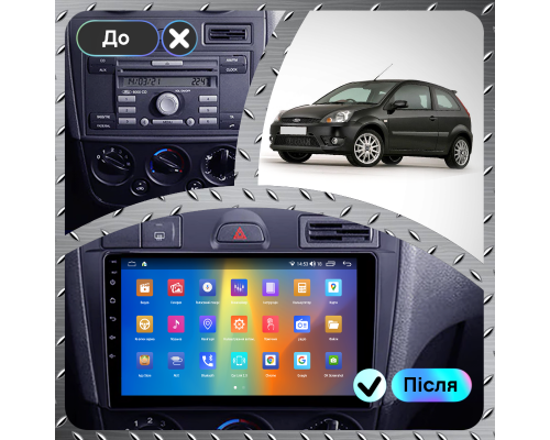 Штатная магнитола Lesko для Ford Fiesta Mk5 2002-2008 экран 9" 4/64Gb CarPlay 4G Wi-Fi GPS Prime