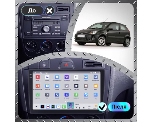 Штатная магнитола Lesko для Ford Fiesta Mk5 2002-2008 экран 9" 4/64 QLED CarPlay 4G Wi-Fi GPS 360 Prime