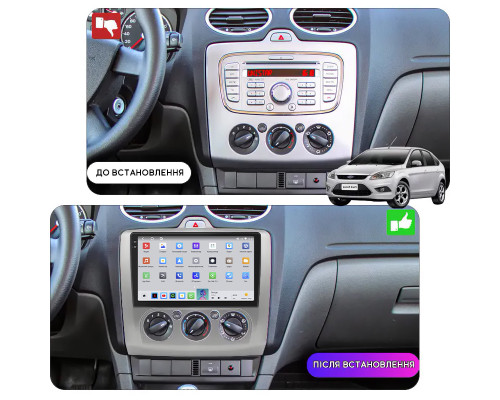 Штатная магнитола Lesko для Ford Focus II (North America) 2007-2010 экран 9" 4/64 QLED CarPlay 4G Wi-Fi GPS 360 Prime