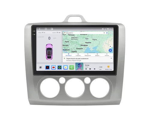 Штатная магнитола Lesko для Ford Focus II Рестайлинг 2007-2011 экран 9" 4/64 QLED CarPlay 4G Wi-Fi GPS 360 Prime