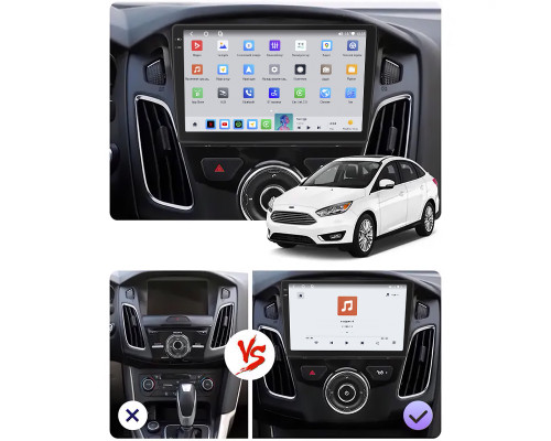 Штатная магнитола Lesko для Ford Focus III Рестайлинг 2014-2019 экран 9" 4/64 QLED CarPlay 4G Wi-Fi GPS 360 Prime