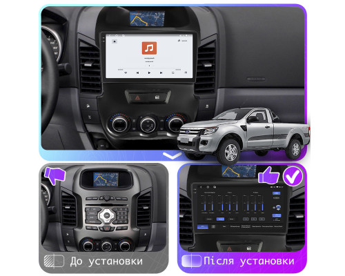 Штатная магнитола Lesko для Ford Ranger III 2011-2015 экран 9" 4/64 QLED CarPlay 4G Wi-Fi GPS 360 Prime
