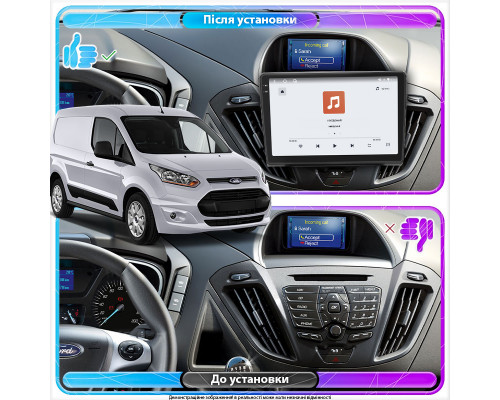 Штатная магнитола Lesko для Ford Transit Connect II Рестайлинг 2018-н.в. экран 9" 4/64 QLED CarPlay 4G Wi-Fi GPS 360 Prime