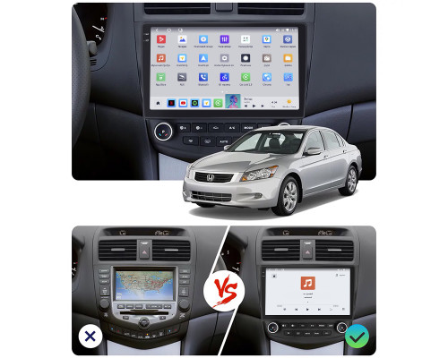 Штатная магнитола Lesko для Honda Accord VII Рестайлинг 2005-2008 экран 10" 4/64 QLED CarPlay 4G Wi-Fi GPS 360 Prime