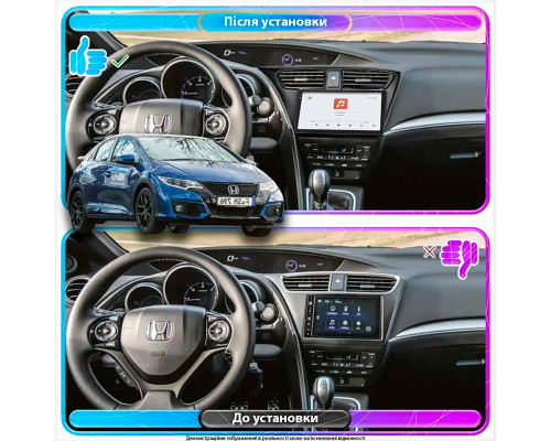 Штатная магнитола Lesko для Honda Civic IX Рестайлинг 2013-2017 экран 9" 4/64 QLED CarPlay 4G Wi-Fi GPS 360 Prime