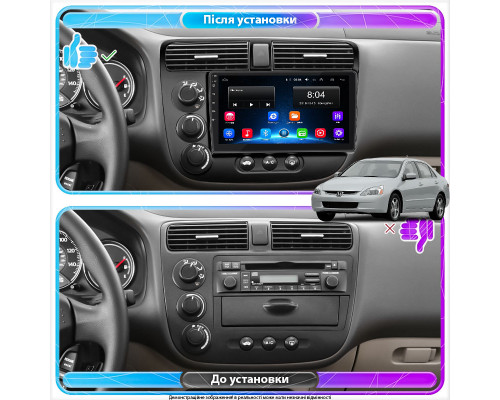 Штатная магнитола Lesko для Honda Civic VII 2000-2003 экран 9" 2/32Gb Wi-Fi GPS Base