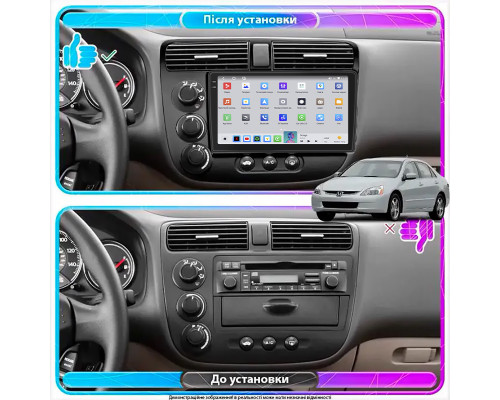 Штатная магнитола Lesko для Honda Civic VII 2000-2003 экран 9" 4/64 QLED CarPlay 4G Wi-Fi GPS 360 Prime