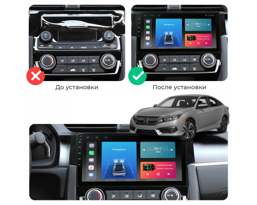 Штатная магнитола Lesko для Honda Civic X 2015-2021 экран 9" 2/32Gb Wi-Fi GPS Base