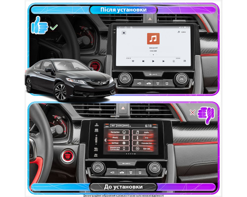 Штатная магнитола Lesko для Honda Civic X 2015-2021 экран 9" 4/64 QLED CarPlay 4G Wi-Fi GPS 360 Prime