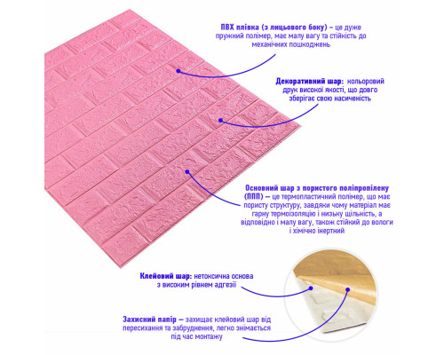 3D панель самоклеющаяся 700х770х5мм кирпич Розовый (004-5) SW-00000143