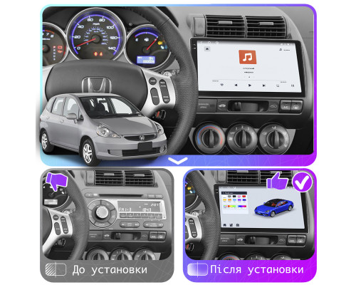 Штатная магнитола Lesko для Honda Fit I Manual AC 2001-2008 экран 9" 4/64 QLED CarPlay 4G Wi-Fi GPS 360 Prime