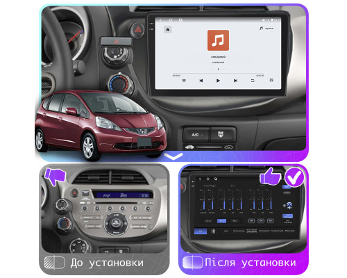 Штатная магнитола Lesko для Honda Fit II 2007-2014 экран 10" 4/64 QLED CarPlay 4G Wi-Fi GPS 360 Prime