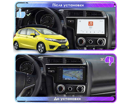 Штатная магнитола Lesko для Honda Fit III 2013-2017 экран 9" 4/64 QLED CarPlay 4G Wi-Fi GPS 360 Prime