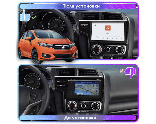 Штатная магнитола Lesko для Honda Fit III Рестайлинг 2017-2020 экран 9" 4/64 QLED CarPlay 4G Wi-Fi GPS 360 Prime