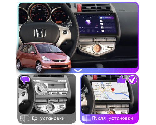 Штатная магнитола Lesko для Honda Jazz I 2001-2005 экран 9" 2/32Gb CarPlay 4G Wi-Fi GPS Prime