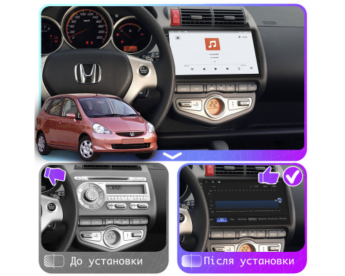 Штатная магнитола Lesko для Honda Jazz I 2001-2005 экран 9" 4/64 QLED CarPlay 4G Wi-Fi GPS 360 Prime