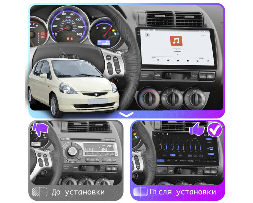Штатная магнитола Lesko для Honda Jazz I Manual AC 2001-2005 экран 9" 4/64 QLED CarPlay 4G Wi-Fi GPS 360 Prime