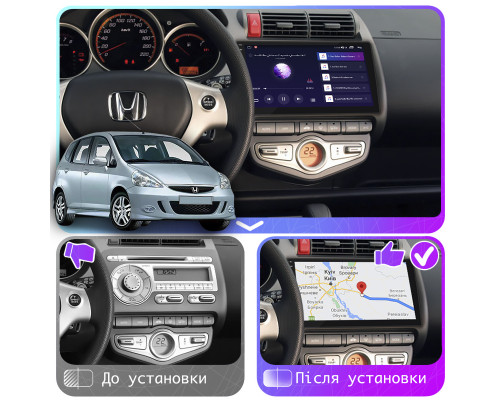 Штатная магнитола Lesko для Honda Jazz I Рестайлинг 2005-2008 экран 9" 4/64Gb CarPlay 4G Wi-Fi GPS Prime