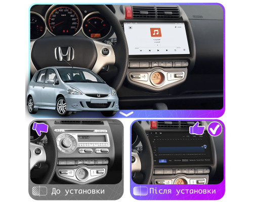 Штатная магнитола Lesko для Honda Jazz I Рестайлинг 2005-2008 экран 9" 4/64 QLED CarPlay 4G Wi-Fi GPS 360 Prime