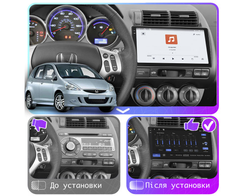 Штатная магнитола Lesko для Honda Jazz I Рестайлинг Manual AC 2005-2008 экран 9" 4/64 QLED CarPlay 4G Wi-Fi GPS 360 Prime
