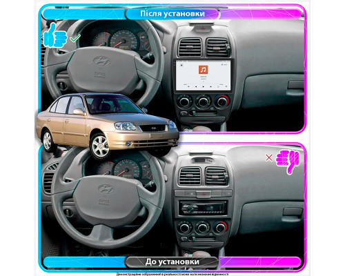 Штатная магнитола Lesko для Hyundai Accent II Рестайлинг 2002-2005 экран 9" 4/64 QLED CarPlay 4G Wi-Fi GPS 360 Prime