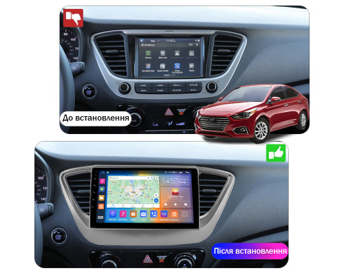 Штатная магнитола Lesko для Hyundai Accent V 2017-н.в. экран 9" 4/64Gb CarPlay 4G Wi-Fi GPS Prime