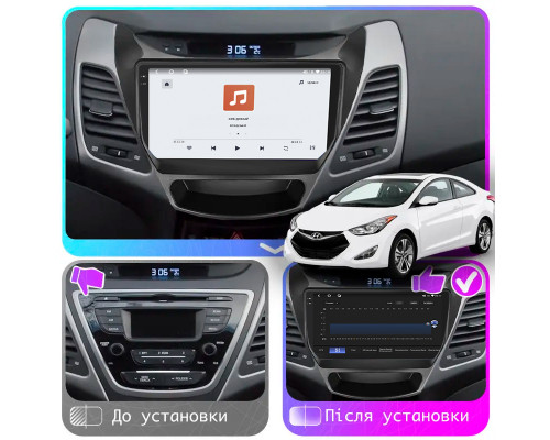 Штатная магнитола Lesko для Hyundai Elantra V (MD) Рестайлинг 2013-2016 экран 9" 4/64 QLED CarPlay 4G Wi-Fi GPS 360 Prime
