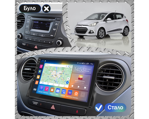 Штатная магнитола Lesko для Hyundai i10 II 2013-2016 экран 9" 4/64Gb CarPlay 4G Wi-Fi GPS Prime