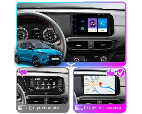 Штатная магнитола Lesko для Hyundai i10 III 2019-н.в. экран 9" 2/32Gb Wi-Fi GPS Base