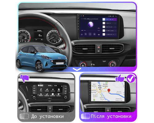 Штатная магнитола Lesko для Hyundai i10 III 2019-н.в. экран 9" 2/32Gb CarPlay 4G Wi-Fi GPS Prime