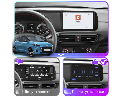 Штатная магнитола Lesko для Hyundai i10 III 2019-н.в. экран 9" 4/64 QLED CarPlay 4G Wi-Fi GPS 360 Prime