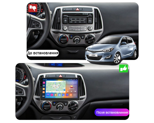 Штатная магнитола Lesko для Hyundai i20 I Рестайлинг 2012-2014 экран 9" 4/64Gb CarPlay 4G Wi-Fi GPS Prime