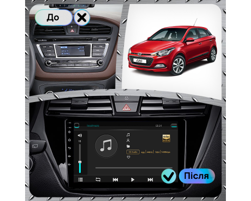 Штатная магнитола Lesko для Hyundai i20 II 2014-2018 экран 9" 1/16Gb Wi-Fi GPS Base