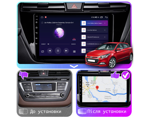 Штатная магнитола Lesko для Hyundai i20 II 2014-2018 экран 9" 4/64Gb CarPlay 4G Wi-Fi GPS Prime