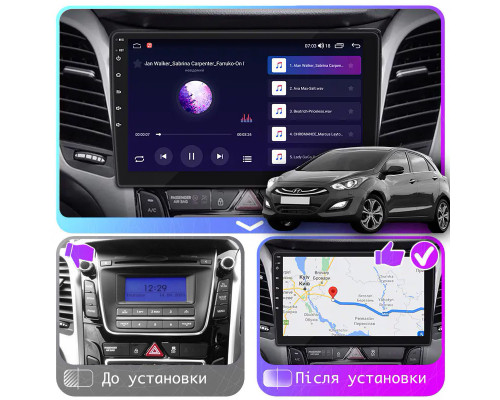 Штатная магнитола Lesko для Hyundai i30 II Рестайлинг 2015-2017 экран 9" 4/64Gb CarPlay 4G Wi-Fi GPS Prime