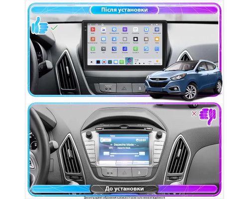 Штатная магнитола Lesko для Hyundai ix35 I Рестайлинг 2013-2015 экран 10" 4/64 QLED CarPlay 4G Wi-Fi GPS 360 Prime