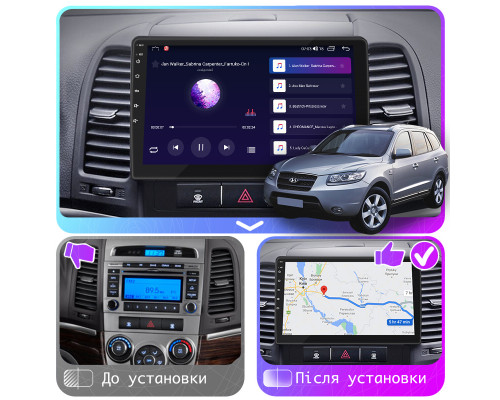 Штатная магнитола Lesko для Hyundai Santa Fe II Рестайлинг 2009-2012 экран 9" 2/32Gb CarPlay 4G Wi-Fi GPS Prime