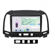 Штатная магнитола Lesko для Hyundai Santa Fe II Рестайлинг 2009-2012 экран 9" 4/64 QLED CarPlay 4G Wi-Fi GPS 360 Prime