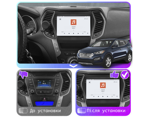 Штатная магнитола Lesko для Hyundai Santa Fe III Рестайлинг 2015-2018 экран 9" 4/64 QLED CarPlay 4G Wi-Fi GPS 360 Prime