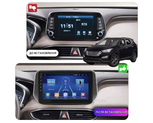 Штатная магнитола Lesko для Hyundai Santa Fe IV 2018-2021 экран 10" 6/128Gb 4G Wi-Fi GPS Top