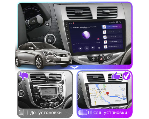 Штатная магнитола Lesko для Hyundai Solaris I Рестайлинг 2014-2017 экран 10" 6/128Gb 4G Wi-Fi GPS Top