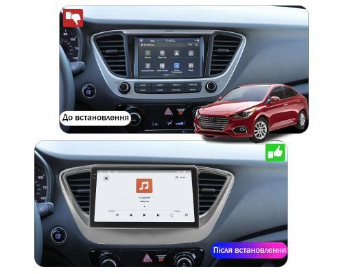 Штатная магнитола Lesko для Hyundai Solaris II 2017-2020 экран 9" 4/64 QLED CarPlay 4G Wi-Fi GPS 360 Prime