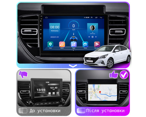Штатная магнитола Lesko для Hyundai Solaris II Рестайлинг 2020-н.в. экран 9" 2/32Gb Wi-Fi GPS Base
