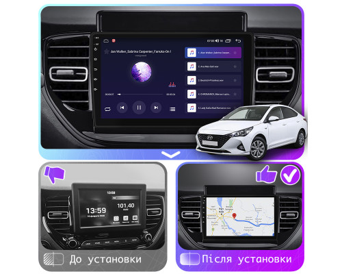 Штатная магнитола Lesko для Hyundai Solaris II Рестайлинг 2020-н.в. экран 9" 4/64Gb CarPlay 4G Wi-Fi GPS Prime