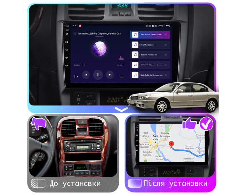 Штатная магнитола Lesko для Hyundai Sonata IV (EF) Рестайлинг 2001-2012 экран 9" 4/64Gb CarPlay 4G Wi-Fi GPS Prime