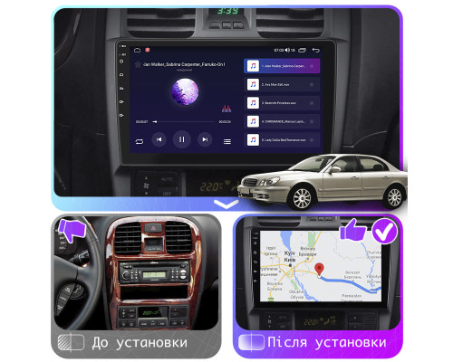Штатная магнитола Lesko для Hyundai Sonata IV (EF) Рестайлинг 2001-2012 экран 9" 6/128Gb 4G Wi-Fi GPS Top