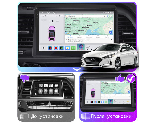 Штатная магнитола Lesko для Hyundai Sonata VII (LF) Рестайлинг 2017-2019 экран 9" 4/64 QLED CarPlay 4G Wi-Fi GPS 360 Prime